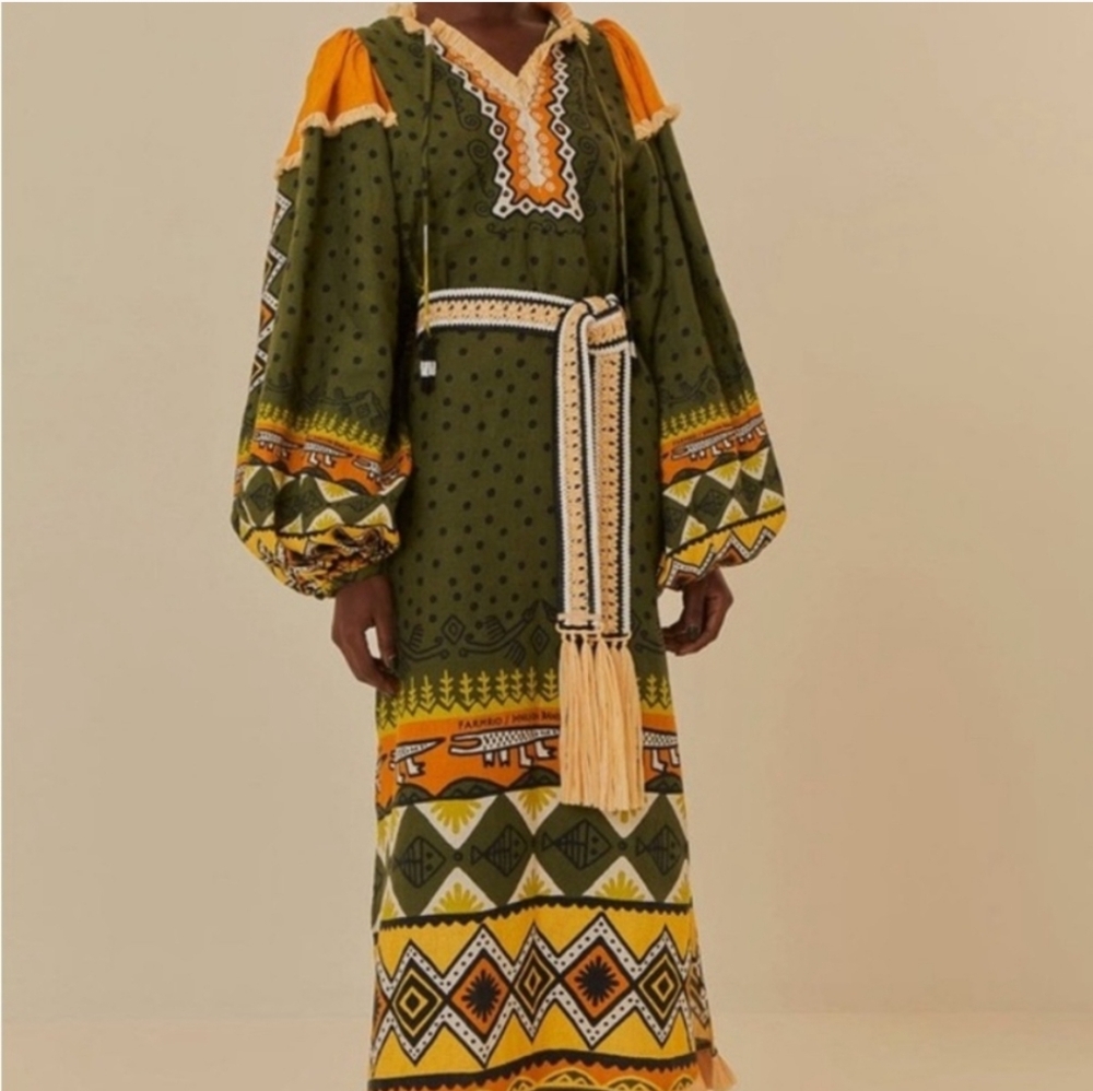 FarmRio Bohemian Green and Yellow Maxi Dress